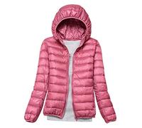 Lightweight Down Jacket Women with Hood Womens Down Coats Women's Ultra Light Packable Down Jacket Down Filled Coat Parka Quilted Padded Hooded Puffer Jacket Ladies Bubble Puffa Jacket Winter Pink