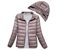 Lightweight Down Jacket Women with Movable Hood Womens Down Coats Women's Ultra Light Packable Down Jacket Down Filled Coat Quilted Padded Hooded Puffer Jacket Ladies Bubble Puffa Jacket Winter Khaki