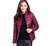 Lightweight Down Jacket Women Womens Down Coats Women's Ultra Light Packable Down Jacket Down Filled Coat Stand Collar Quilted Padded Puffer Jacket Ladies Bubble Puffa Jacket Parka Winter Wine Red