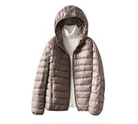 Lightweight Down Puffer Jacket - Women's Packable Hooded Quilted Coat - Ultralight Khaki 3XL