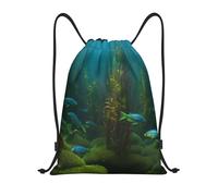 Lightweight Drawstring Bag Important Habitat Fish Grow Dope Print String Sackpack Personalised Sports Backpack for School Activities Shopping 36X42cm