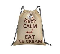Lightweight Drawstring Gym Bag Keep Calm And Eat Ice Cream Sundae Cherry Sports Backpack Daily String Sackpack For Shopping Holidays Hiking 36X42Cm