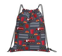 Lightweight Drawstring Swimming Bag Firefighter Cars Fire Truck, Eco Friendly Drawstring Backpack, Personalised String Sackpack, for Yoga Children 36X42cm