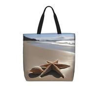 Lightweight Durable and Water-Repellent Reusable Tote Starfish Seashell Sandy Beach Print Bags with zippered closure