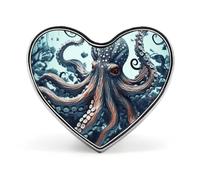 Lightweight Durable Metal Cool Octopus Lapel Pin, Round Fashion Heart Badge for Shirts, Jackets, Hats