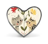 Lightweight Durable Metal Draw Two Cats Lapel Pin, Round Fashion Heart Badge for Shirts, Jackets, Hats