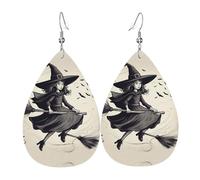Lightweight Earring For Women Halloween Witch Flying Print Teardrop Leather Earrings Novelty Women Earring for Decorations Girl Ladies