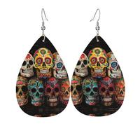 Lightweight Earring For Women Sugar Skulls Print Leather Teardrop Earrings Novelty Earring for Party Girl Mother’s Day