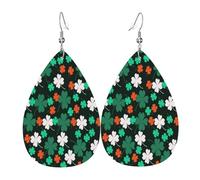 Lightweight Earring Irish Flags And Four Leaves Clovers St Patricks Day Drop Earrings Fashion Teardrop Leather Earrings For Party Anniversary Decorations