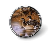 Lightweight Enamel Lapel Pin - Personalized Glow In The Dark Fashion Brooch Pins for Women Men, Hat Bag Jacket Clothing Accessory Jewelry Gift, Mallard Ducks, Circular