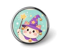 Lightweight Enamel Lapel Pin - Personalized Laser Dolphin、 Fashion Brooch Pins for Women Men, Hat Bag Jacket Clothing Accessory Jewelry Gift, Magic - Hat Cat, Circular