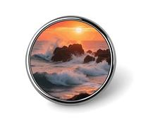 Lightweight Enamel Lapel Pin - Personalized Magical Garden with A Fairy Fashion Brooch Pins for Women Men, Hat Bag Jacket Clothing Accessory Jewelry Gift, Reef at sunset, Circular