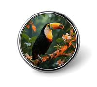 Lightweight Enamel Lapel Pin - Personalized Teampunk Fis Fashion Brooch Pins for Women Men, Hat Bag Jacket Clothing Accessory Jewelry Gift, Toucan on the tree, Circular