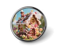 Lightweight Enamel Lapel Pin - Personalized Witch in The Mysterious Forest Fashion Brooch Pins for Women Men, Hat Bag Jacket Clothing Accessory Jewelry Gift, Candy House, Circular