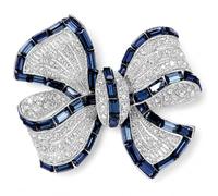 Lightweight Fabric Friendly Bow Brooch for Women UK, Vintage Royal Blue Crystal Ribbon Pin, Elegant Dress Coat Scarf Accessories, Diamante Jewellery Gift for Wedding Anniversary Lady