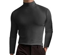 Lightweight Fall Tee Shirt for Men 2025 2024 Men's Autumn Winter High Neck Long Sleeved T Shirt Solid Color Top for Indoor Outdoor Daily Life (Grey, S)