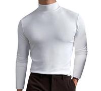 Lightweight Fall Tee Shirt for Men 2025 2024 Men's Autumn Winter High Neck Long Sleeved T Shirt Solid Color Top for Indoor Outdoor Daily Life (White, S)