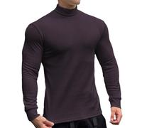 Lightweight Fall Tee Shirt for Men 2025 Men's Solid Color Striped Fabric Long Sleeve High Neck Tight Knit Base for Fitness Running Basketball Base for Indoor Outdoor Daily Life (Black, XL)