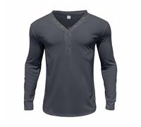 Lightweight Fall Tee Shirt for Men Tops Men's Spring Autumn Solid Color Thin Long Sleeve T Shirt Casual Slim Fit Button Down V Neck Cardigan for Indoor Outdoor Daily Life (Dark Gray, M)