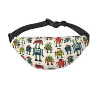 Lightweight Fanny Pack for Running Hiking, Colorful Cartoon Robot Print Big Waist Pack Sling Bag for Workout Travel, Black, One Size, Sports