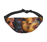Lightweight Fanny Pack for Running Hiking, Colorful roosters Print Big Waist Pack Sling Bag for Workout Travel, Black, One Size, Sports, Black, One Size, Sports