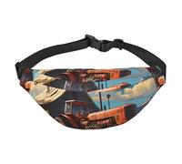 Lightweight Fanny Pack for Running Hiking, Farm Red Tractor Print Big Waist Pack Sling Bag for Workout Travel, Black, One Size, Sports