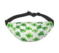Lightweight Fanny Pack for Running Hiking, Four-Leaf Clover Watercolor Print Big Waist Pack Sling Bag for Workout Travel, Black, One Size, Sports