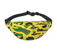 Lightweight Fanny Pack for Running Hiking, Jamaican Elements Print Big Waist Pack Sling Bag for Workout Travel, Black, One Size, Sports, Black, One Size, Sports