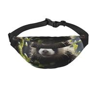 Lightweight Fanny Pack for Running Hiking, Panda cubs in the forest Print Big Waist Pack Sling Bag for Workout Travel, Black, One Size, Sports