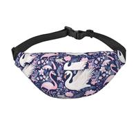 Lightweight Fanny Pack for Running Hiking, Swan and Flamingo Floral Print Big Waist Pack Sling Bag for Workout Travel, Black, One Size, Sports, Black, One Size, Sports