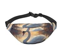 Lightweight Fanny Pack for Running Hiking, Swan Floating On Water Print Big Waist Pack Sling Bag for Workout Travel, Black, One Size, Sports, Black, One Size, Sports