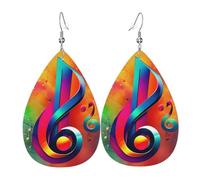 Lightweight Faux Leather Earring, FashionTeardrop Earrings, Cute Colorful Musical Note Print Dangle Earrings