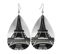 Lightweight Faux Leather Earring, FashionTeardrop Earrings Cute Dangle Earrings Black Paris Eiffel Tower Print