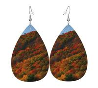 Lightweight Faux Leather Earring, FashionTeardrop Earrings Cute Dangle Earrings Blue Ridge Parkway Mountains Print