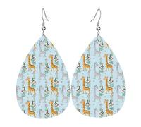 Lightweight Faux Leather Earring, FashionTeardrop Earrings Cute Dangle Earrings Cute Giraffe Flowers Print