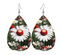 Lightweight Faux Leather Earring, FashionTeardrop Earrings Cute Dangle Earrings Flower and White Daisy Print