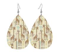 Lightweight Faux Leather Earring, FashionTeardrop Earrings Cute Dangle Earrings Hand Drawn Giraffes Print