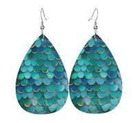 Lightweight Faux Leather Earring, FashionTeardrop Earrings Cute Dangle Earrings Mermaid Scale Print