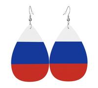 Lightweight Faux Leather Earring, FashionTeardrop Earrings Cute Dangle Earrings Russian flag Print
