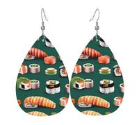 Lightweight Faux Leather Earring, FashionTeardrop Earrings Cute Dangle Earrings Sushi Food Pattern Print