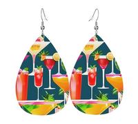 Lightweight Faux Leather Earring, FashionTeardrop Earrings Cute Dangle Earrings Tropical Cocktail Print