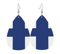 Lightweight Faux Leather Earring, FashionTeardrop Earrings, Cute Finnish flag Print Dangle Earrings