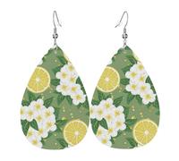 Lightweight Faux Leather Earring, FashionTeardrop Earrings, Cute Fresh Lemon Print Dangle Earrings
