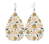 Lightweight Faux Leather Earring, FashionTeardrop Earrings, Cute Halloween Pumpkin and Owl Print Dangle Earrings