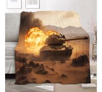 Lightweight Fleece Flannel Blanket Single 130x150cm, No Shed No Pilling Modern Tank Design Desert Throw Blankets for Couch Bed Decor, Soft Warm Brown Sofa Throws for Women Men