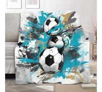 Lightweight Fleece Flannel Blanket Small Single 100x130cm, No Shed No Pilling Abstract Creative Football Throw Blankets for Couch Bed Decor, Soft Warm Blue Sofa Throws for Women Men