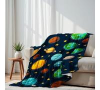 Lightweight Fleece Throw Blanket 130x150cm Seamless planet solar system Yellow stars planets dark blue hand Fluffy Couch Bed Sofas Washable All Season Blankets and Throws for Boys Girls Dog Cat