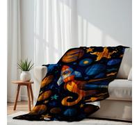 Lightweight Fleece Throw Blanket 150x200cm Embroidery universe seamless Rocket planet solar system galaxy Fluffy Couch Bed Sofas Washable All Season Blankets and Throws for Boys Girls Dog Cat