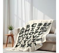 Lightweight Fleece Throw Blanket 150x200cm Scandinavian black white alphabet font is Scandinavian style Simple Fluffy Couch Bed Sofas Washable All Season Blankets and Throws for Boys Girls Dog Cat