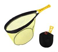 Lightweight Foldable Fly Fishing Net with Flexible Elastic Metal Mesh Ring, Mesh Bag That Dries Quickly, Hollow Out Ergonomic Grip, and Portable Storage Bag with Hook (Small yellow)